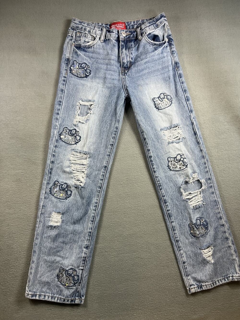 Forever 21 Light Wash Distressed Wide Leg Jeans with Embroidered Patches